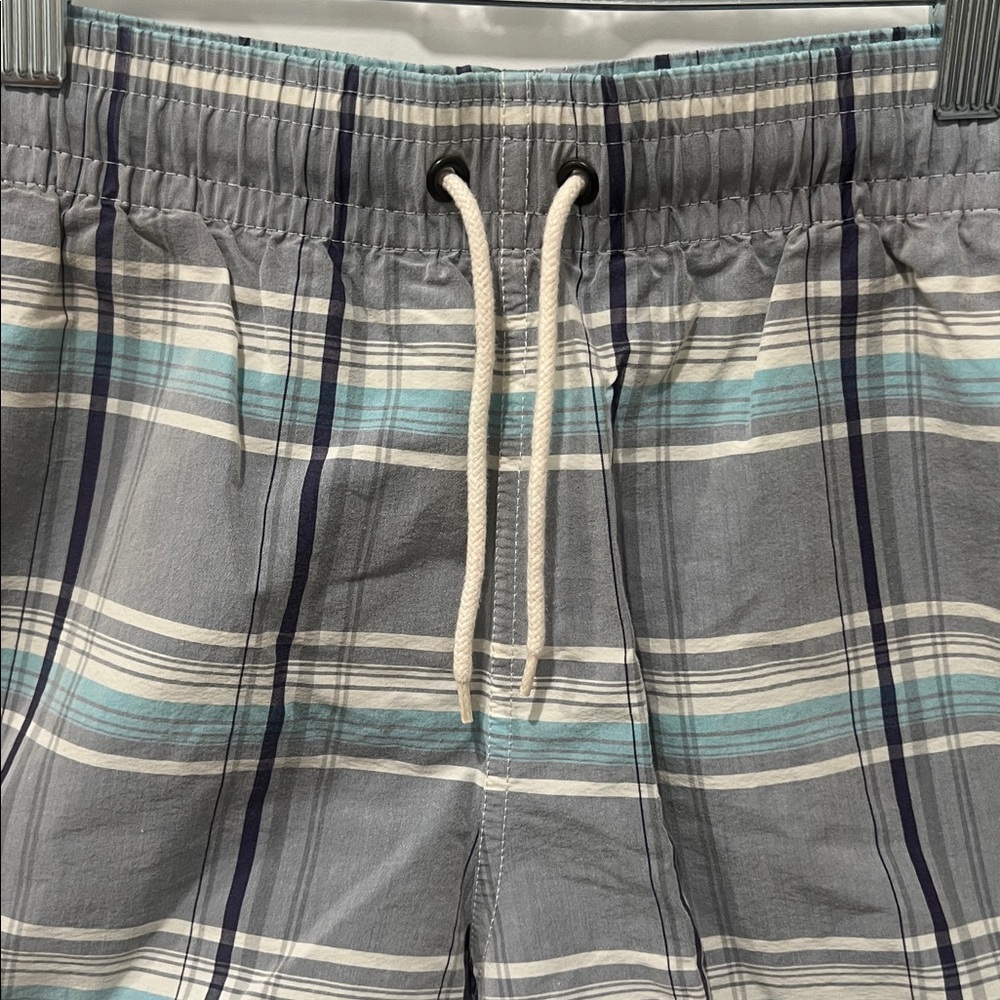 Lacoste Gray Navy and Light Blue Plaid Swim Shorts Size Small - Picture 3 of 8